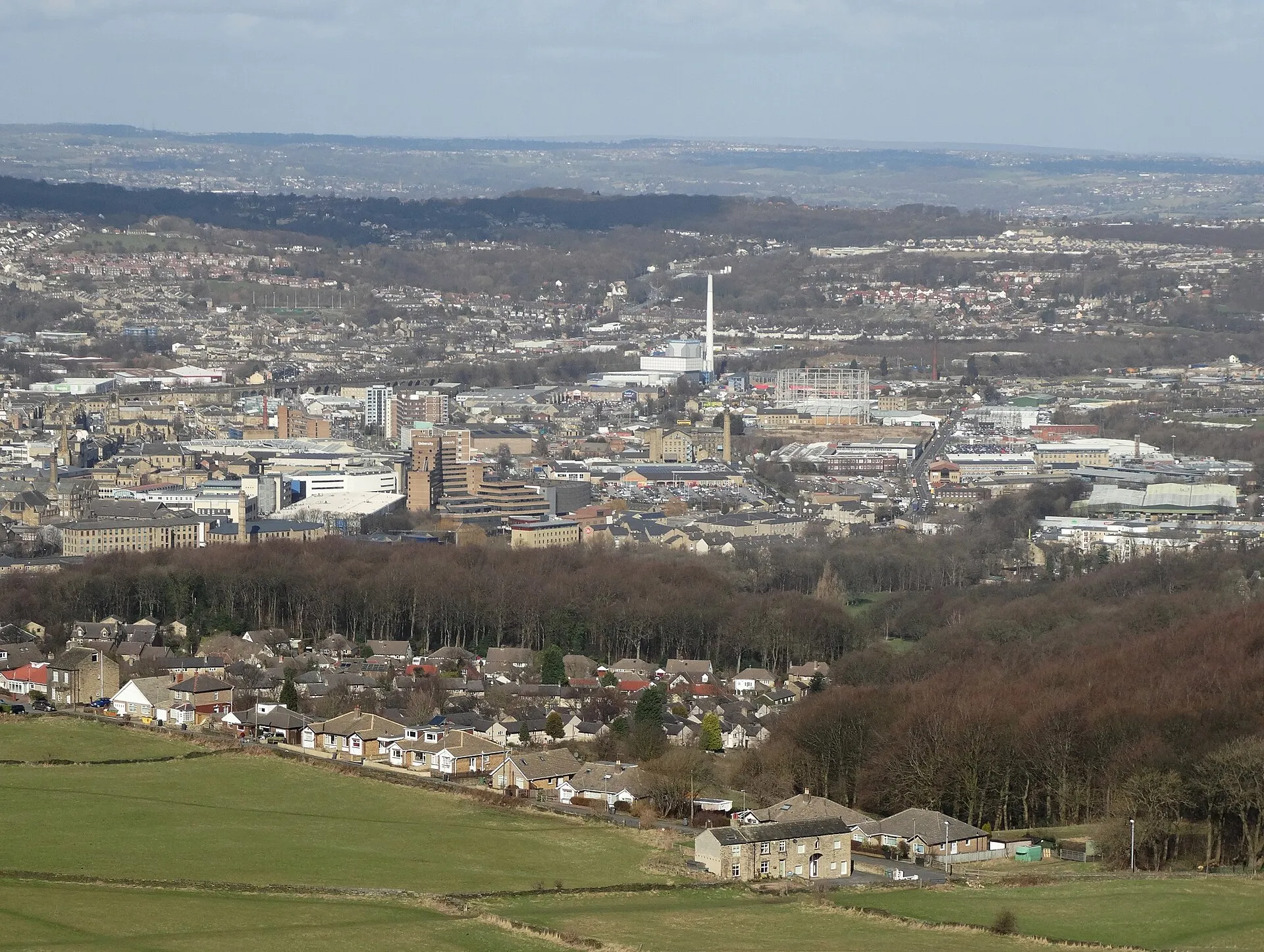 A wide view over Huddersfield from Castle Hill, West Yorkshire