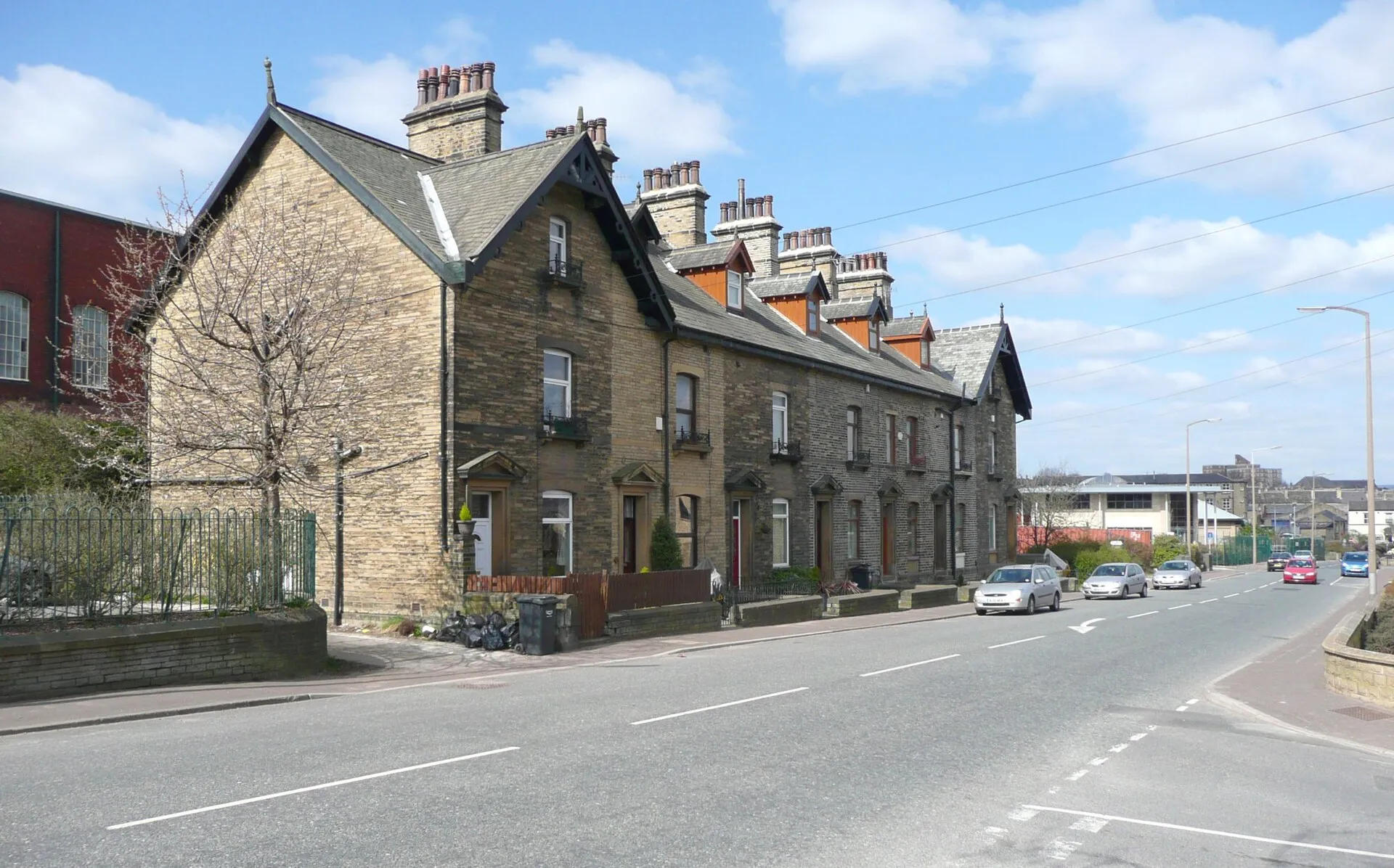 Stone terraced houses on Huddersfield Road, West Yorkshire